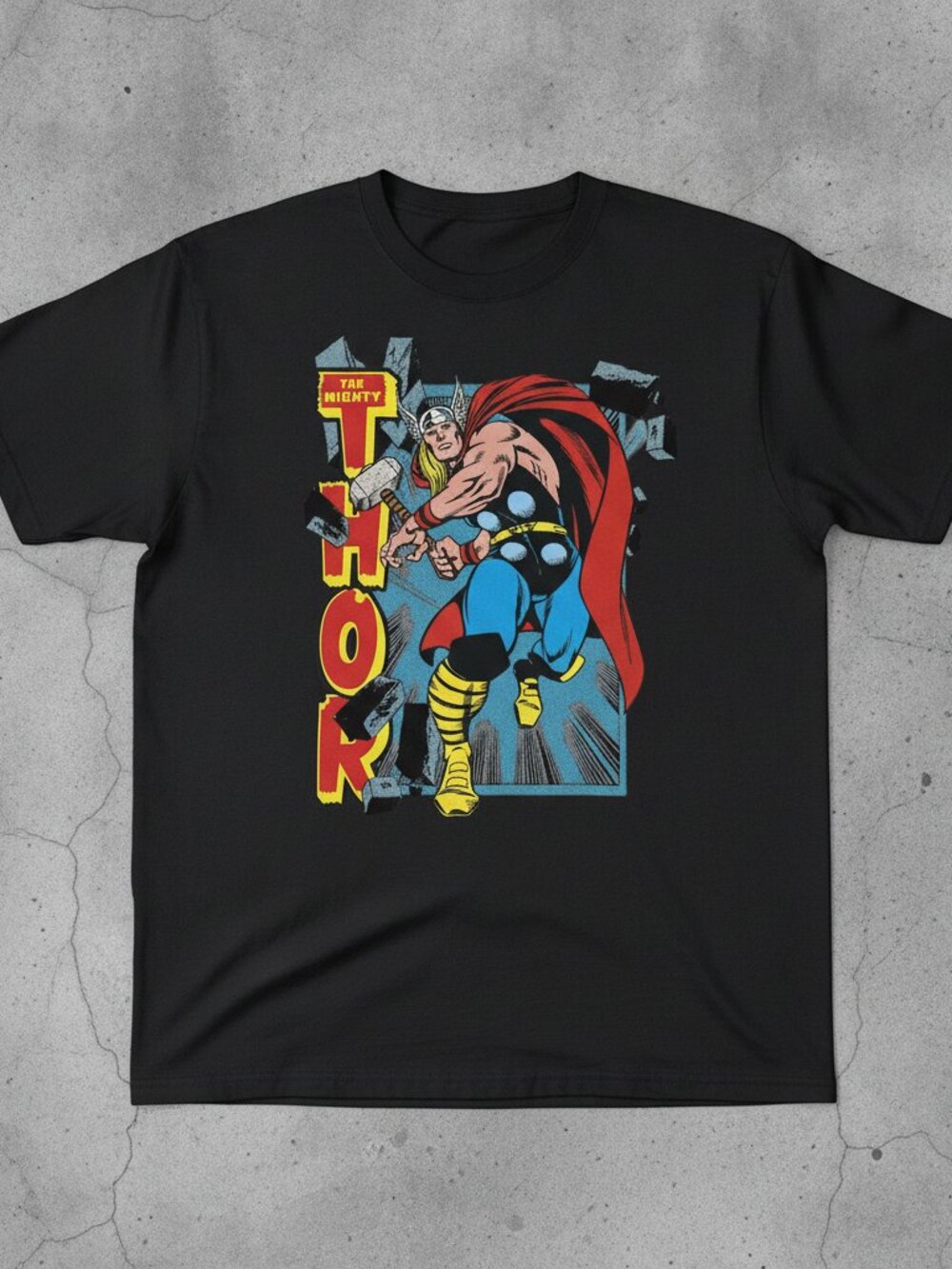 Thor Marvel Graphic T-Shirt Black Vintage Comic Superhero Tee